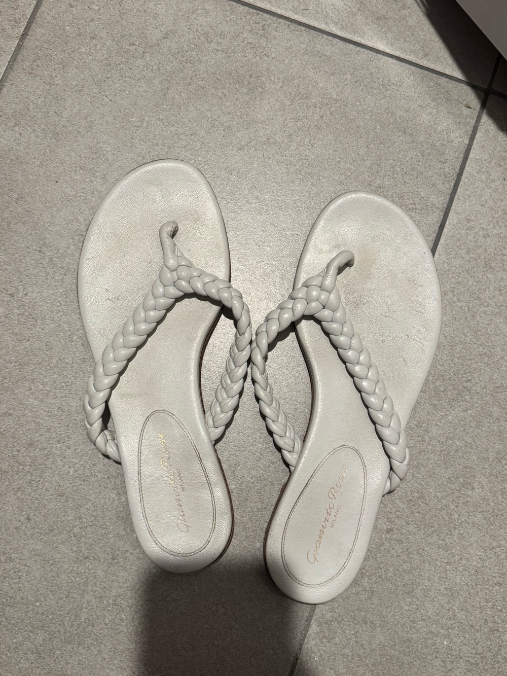 Gianvito Rossi Braided White Leather Thong Sandals